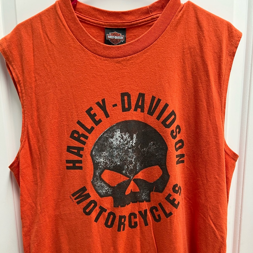 Harley Davidson orange sleeveless shirt - Picture 1 of 3